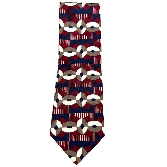 Tom James Mens Vintage Silk Dress Tie Made in USA Multi Geometric 58" 3.75" - Picture 3 of 9